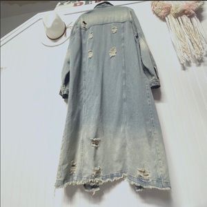 Distressed Long blue jean jacket